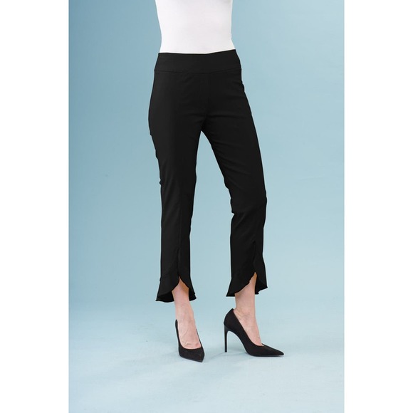 Insight Pants - Women's Black Petal Hem Capri Pants Size 16 Pull On Insight New York Cropped NWT